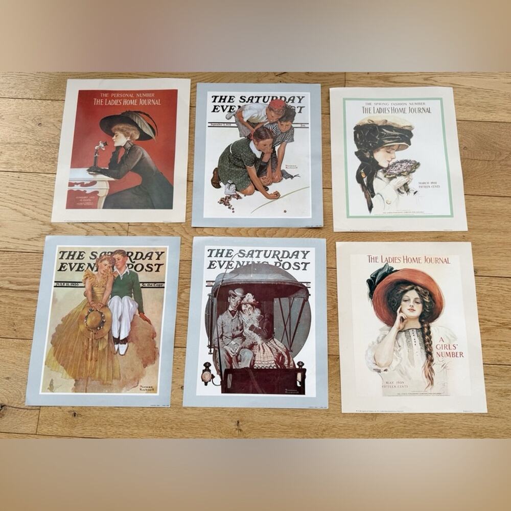 VTG Magazine Cover Prints Set of 6 Saturday Evening Post /Ladies Home journal